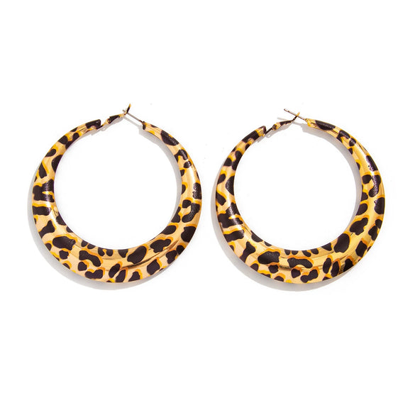 Exaggerated Hot Girl Style Leopard Print Geometric Metal Earrings For Women With Electroplating