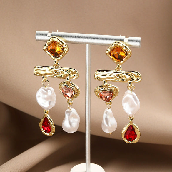 Exaggerated Imitation Pearl Earrings Heart Ushape Drop Shape Geometric For Women