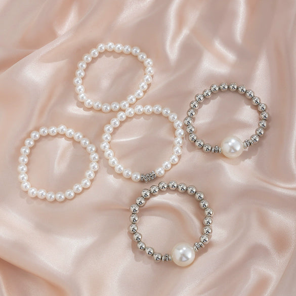 Exaggerated Imitation Pearl Stacked Bracelet Geometric Electroplated Women's