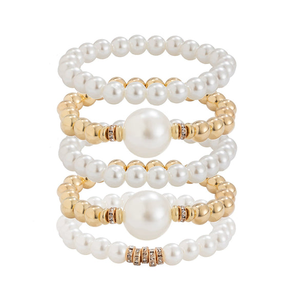 Exaggerated Imitation Pearl Stacked Bracelet Geometric Electroplated Women's