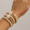 Exaggerated Imitation Pearl Stacked Bracelet Geometric Electroplated Women's