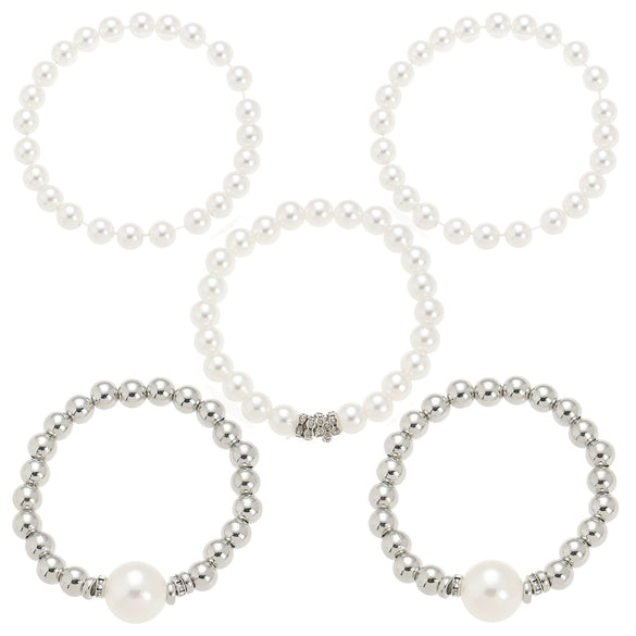 Exaggerated Imitation Pearl U Shaped Beaded Bracelet Set With Diamonds For Women