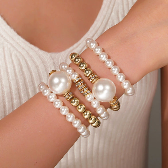 Exaggerated Imitation Pearl Women's Multilayered Geometric Hand Jewelry Hiphop Bracelet