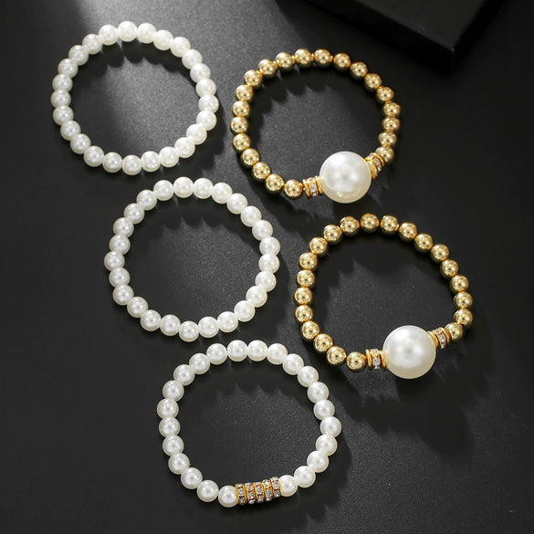 Exaggerated Imitation Pearl Women's Multilayered Geometric Hand Jewelry Hiphop Bracelet