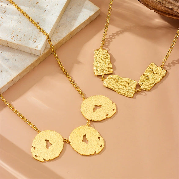 Exaggerated Irregular Geometric Spiral Pendant Necklace For Women Woolen Chain Stainless Steel Electroplating