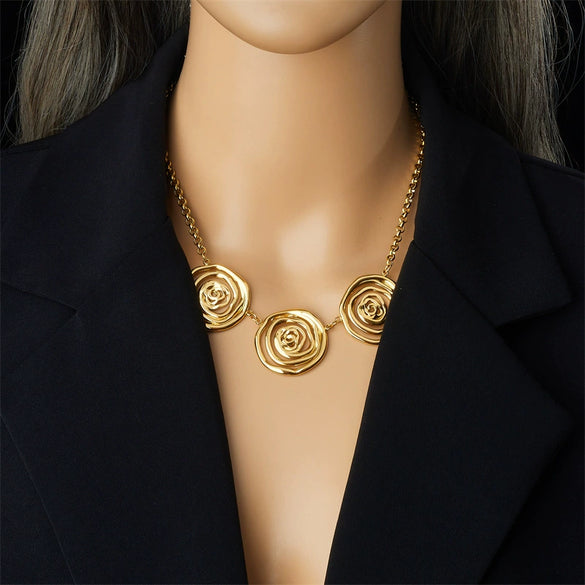 Exaggerated Irregular Geometric Spiral Pendant Necklace For Women Woolen Chain Stainless Steel Electroplating