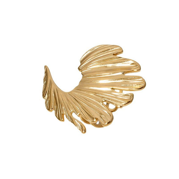 Exaggerated Irregular Temperament Highgrade Women's Open Stainless Steel Ring With Leaf Pattern And Electroplating Treatment