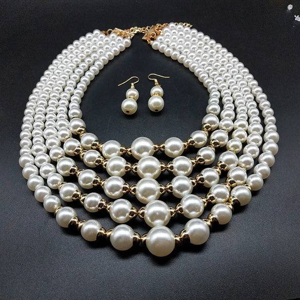 Exaggerated Lady Solid Color Imitation Pearl Wholesale Jewelry Set