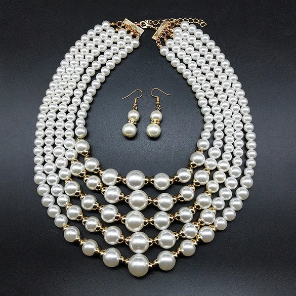 Exaggerated Lady Solid Color Imitation Pearl Wholesale Jewelry Set