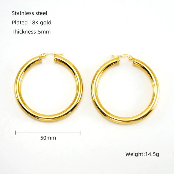 Exaggerated Large Ringshaped Geometric 316L Stainless Steel Earrings 18K Goldplated