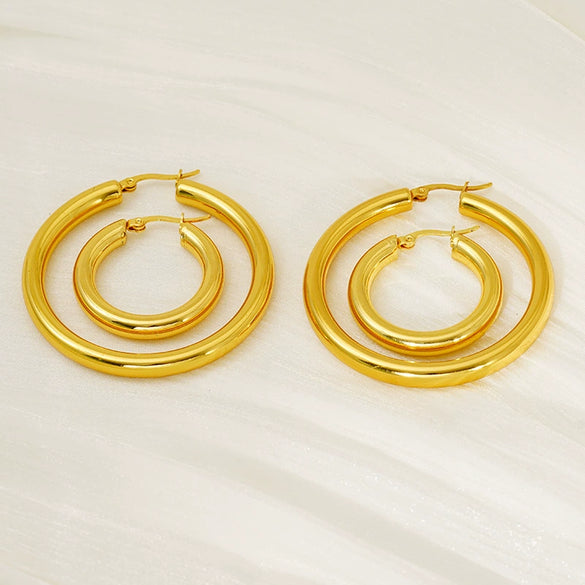 Exaggerated Large Ringshaped Geometric 316L Stainless Steel Earrings 18K Goldplated