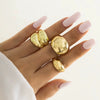 Exaggerated Lines Irregular Water Drop Glossy Alloy Ring Set For Women With Geometric Design And Electroplating