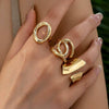 Exaggerated Lines Irregular Water Drop Glossy Alloy Ring Set For Women With Geometric Design And Electroplating