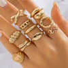Exaggerated Lines Irregular Water Drop Glossy Alloy Ring Set For Women With Geometric Design And Electroplating