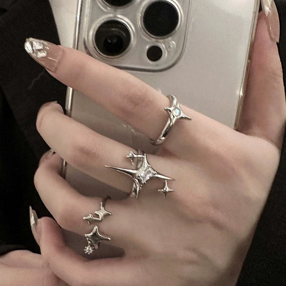 Exaggerated Lines Irregular Water Drop Glossy Alloy Ring Set For Women With Geometric Design And Electroplating