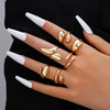 Exaggerated Lines Irregular Water Drop Glossy Alloy Ring Set For Women With Geometric Design And Electroplating