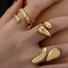 Exaggerated Lines Irregular Water Drop Glossy Alloy Ring Set For Women With Geometric Design And Electroplating