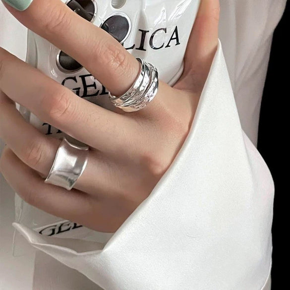 Exaggerated Lines Irregular Water Drop Glossy Alloy Ring Set For Women With Geometric Design And Electroplating