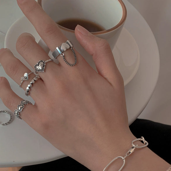Exaggerated Lines Irregular Water Drop Glossy Alloy Ring Set For Women With Geometric Design And Electroplating