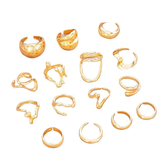 Exaggerated Lines Irregular Water Drop Glossy Alloy Ring Set For Women With Geometric Design And Electroplating