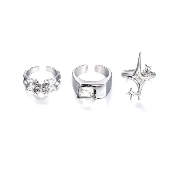 Exaggerated Lines Irregular Water Drop Glossy Alloy Ring Set For Women With Geometric Design And Electroplating