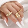 Exaggerated Lines Irregular Water Drop Glossy Alloy Ring Set For Women With Geometric Design And Electroplating