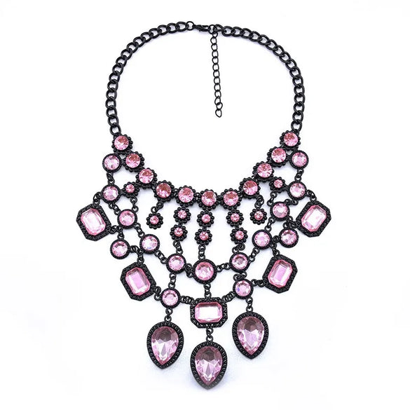Exaggerated Luxurious Geometric Alloy Inlay Artificial Crystal Women'S Necklace