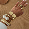 Exaggerated Metal Pearl Open Water Drop Wide Stripe Spring Buckle Electroplated Bracelet