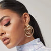 Exaggerated Metal Threering Circle Hollow Geometric Earrings With Electroplating Treatment