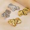 Exaggerated Metallic Fashionable Women's Stainless Steel Half Flower Butterfly Wings Shaped Earrings With Bow Tie Pattern Electroplated