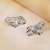 Exaggerated Metallic Fashionable Women's Stainless Steel Half Flower Butterfly Wings Shaped Earrings With Bow Tie Pattern Electroplated