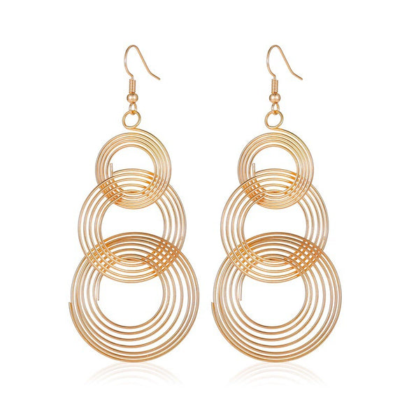 Exaggerated Multilayer Circle Alloy Earrings For Women With Electroplating And Geometric Design