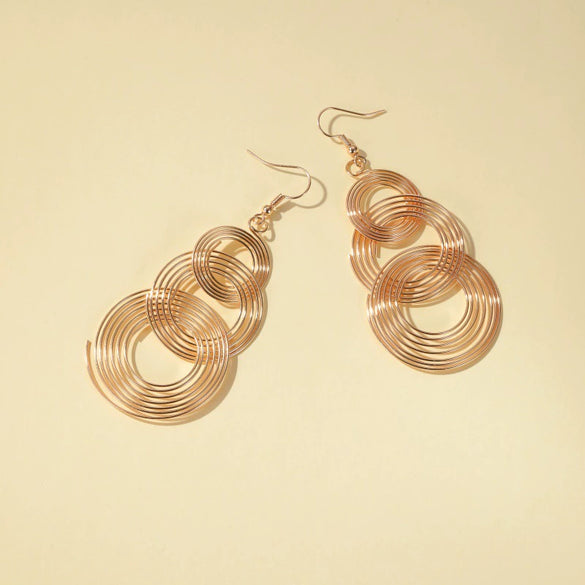 Exaggerated Multilayer Circle Alloy Earrings For Women With Electroplating And Geometric Design
