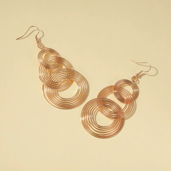 Exaggerated Multilayer Circle Alloy Earrings For Women With Electroplating And Geometric Design