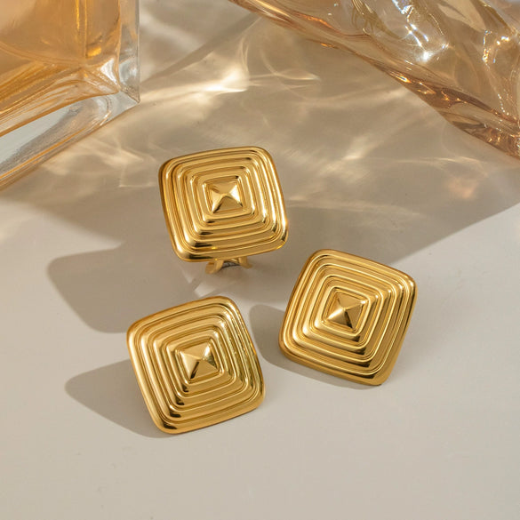 Exaggerated Niche Personality Square Stainless Steel Geometric Hoop Earrings Jewelry Accessories With Electroplating