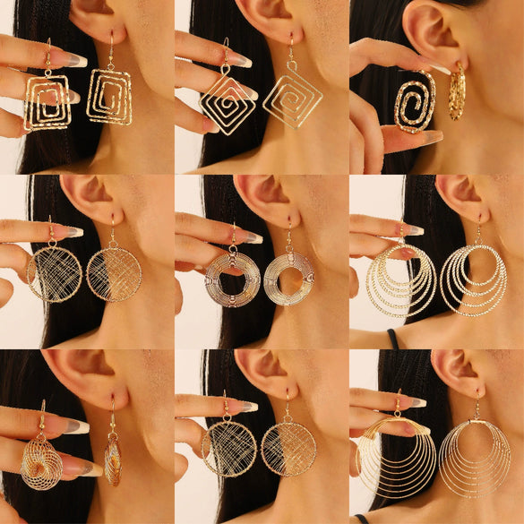 Exaggerated Niche Retro Geometric Metal Winding Earrings For Women With Electroplating Treatment