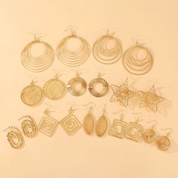 Exaggerated Niche Retro Geometric Metal Winding Earrings For Women With Electroplating Treatment