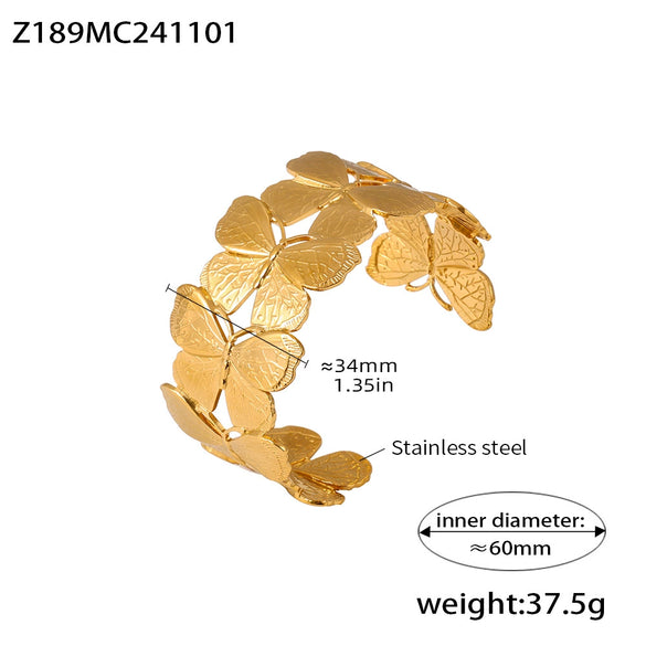 Exaggerated Opening Butterfly Bracelet Stainless Steel 18K Gold Plated Elegant Animal Style