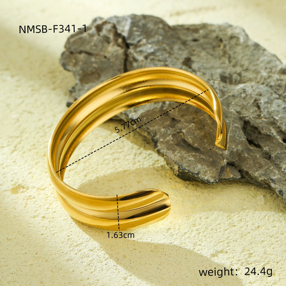 Exaggerated Personality Allmatch Doublelayer Stainless Steel Bracelet With Electroplating Treatment And Geometric Fashion Design