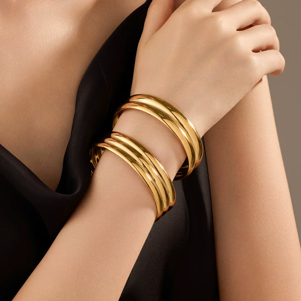 Exaggerated Personality Allmatch Doublelayer Stainless Steel Bracelet With Electroplating Treatment And Geometric Fashion Design