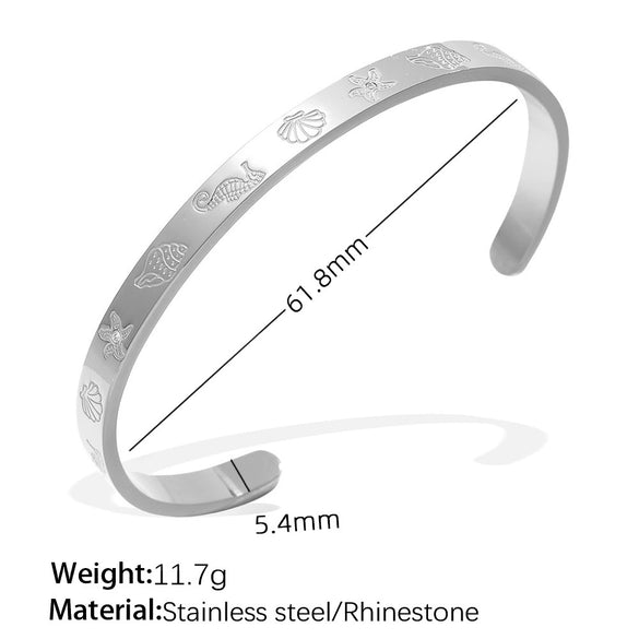 Exaggerated Personality Allmatch Open Bracelet 316L Stainless Steel Inlaid Round Zircon Marine Style Electroplated