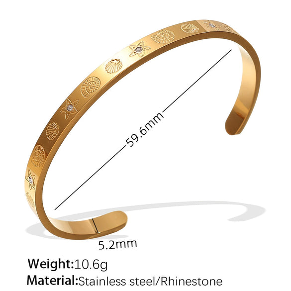Exaggerated Personality Allmatch Open Bracelet 316L Stainless Steel Inlaid Round Zircon Marine Style Electroplated