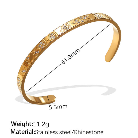 Exaggerated Personality Allmatch Open Bracelet 316L Stainless Steel Inlaid Round Zircon Marine Style Electroplated
