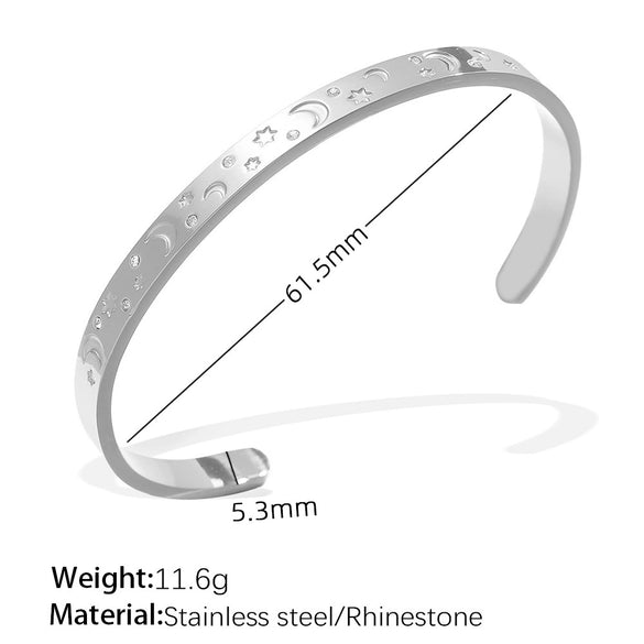 Exaggerated Personality Allmatch Open Bracelet 316L Stainless Steel Inlaid Round Zircon Marine Style Electroplated