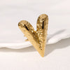 Exaggerated Personality Retro Loveshaped French Goldplated Stainless Steel Ring For Women