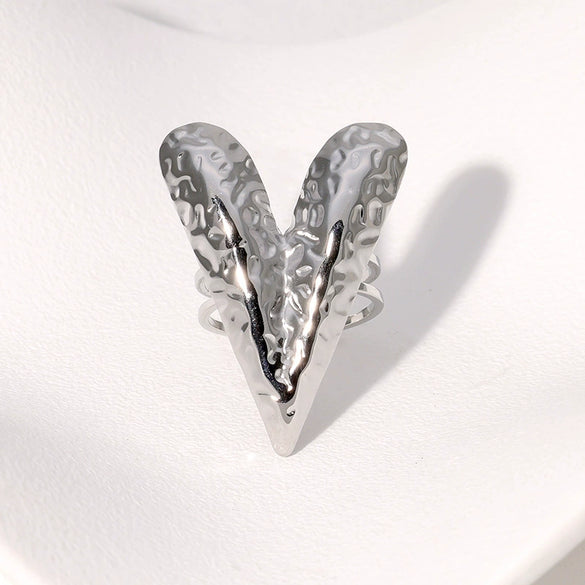 Exaggerated Personality Retro Loveshaped French Goldplated Stainless Steel Ring For Women