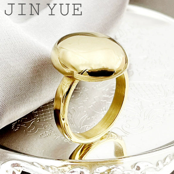 Exaggerated Personality Smooth Oval Stainless Steel Goldplated Ring With Geometric Style