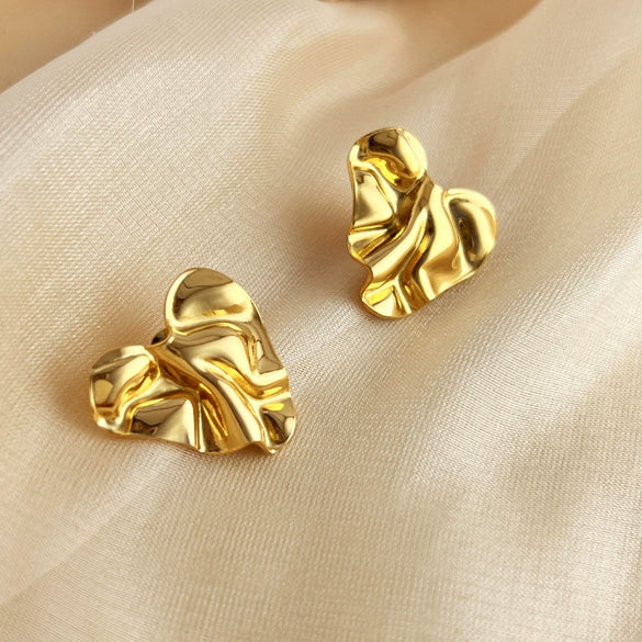 Exaggerated Personality Stainless Steel Geometric Heart Design Sense Electroplated Earrings For Women