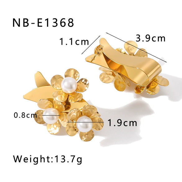 Exaggerated Personality Trend Joker Flower Pearl Design Stainless Steel Earrings For Women With Furnace Vacuum Plating 18K Geometric Pattern