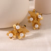 Exaggerated Personality Trend Joker Flower Pearl Design Stainless Steel Earrings For Women With Furnace Vacuum Plating 18K Geometric Pattern